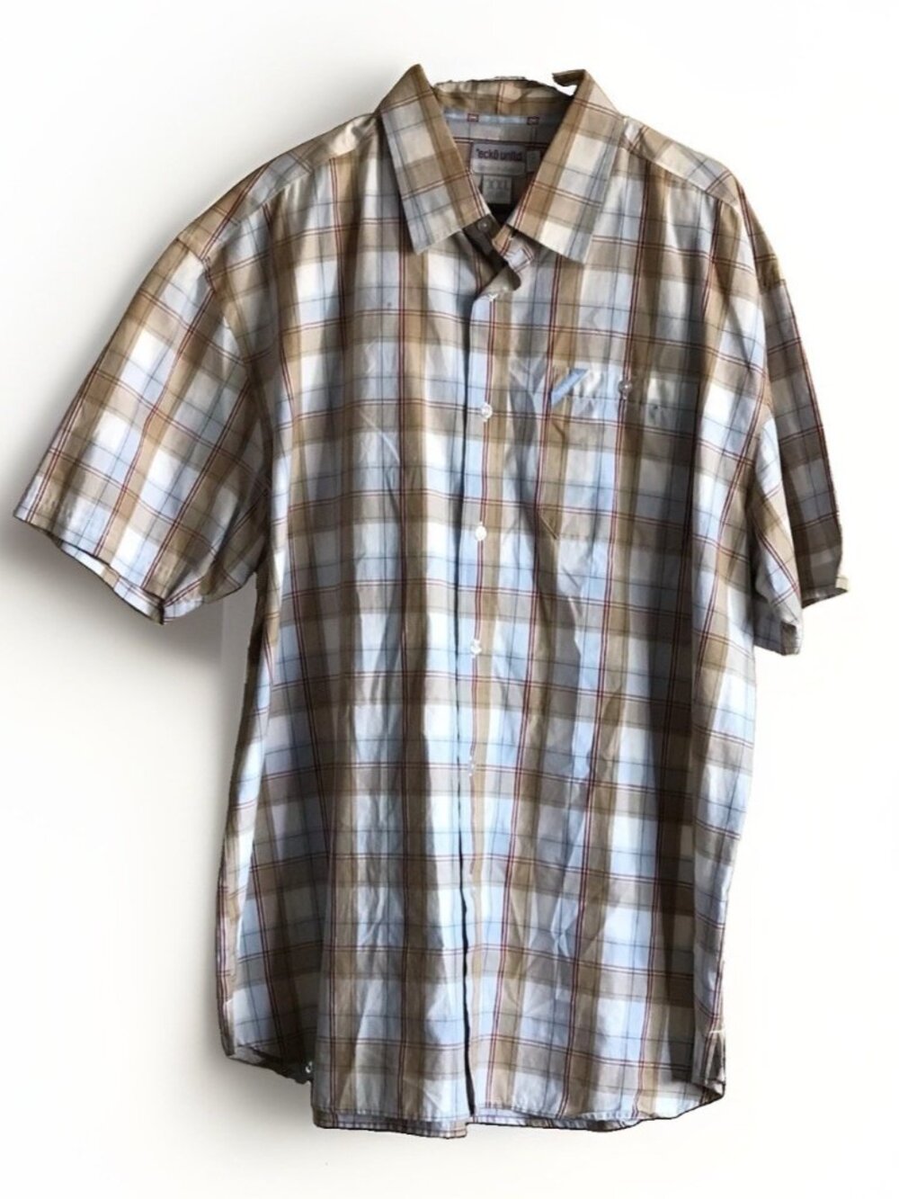 ECKO UNLTD Shirt Mens XXL Dress Blue Plaid Collared Short Sleeve Button Up Top